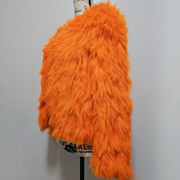 New Knitted Fox Fur Coat Jacket Stroller Stole Orange Ginger Fire NoMink Raccoon - Picture 3 of 5